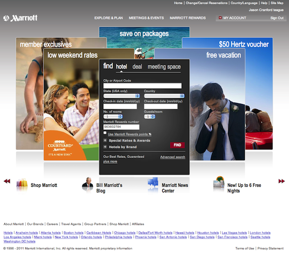 Screenshot Marriott.com Home Page Circa 2009.