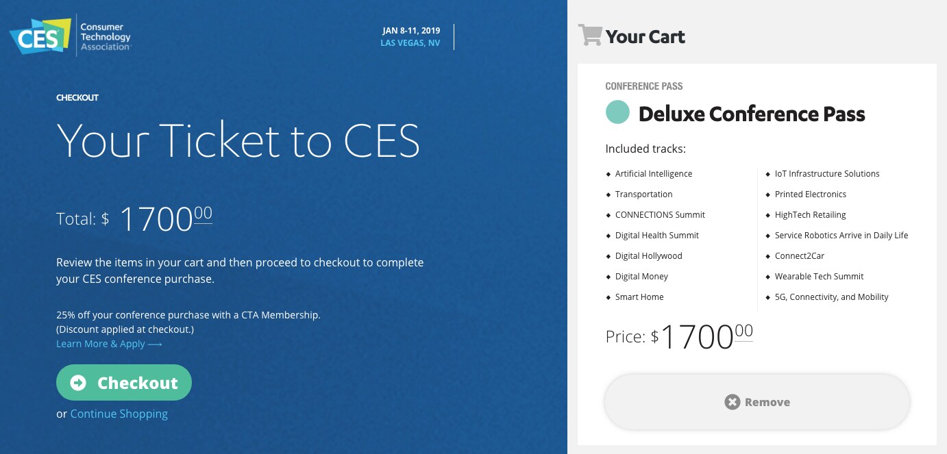 CES shopping cart screen