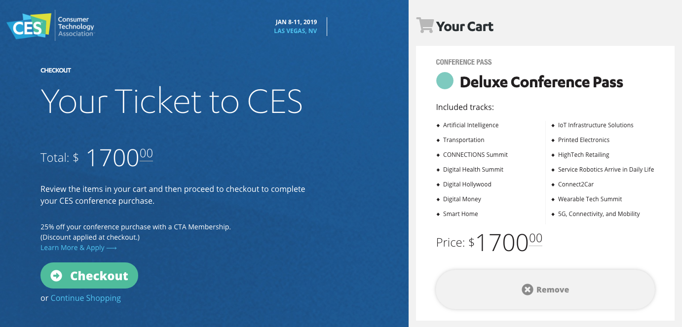 Screen shot of CES Shopping