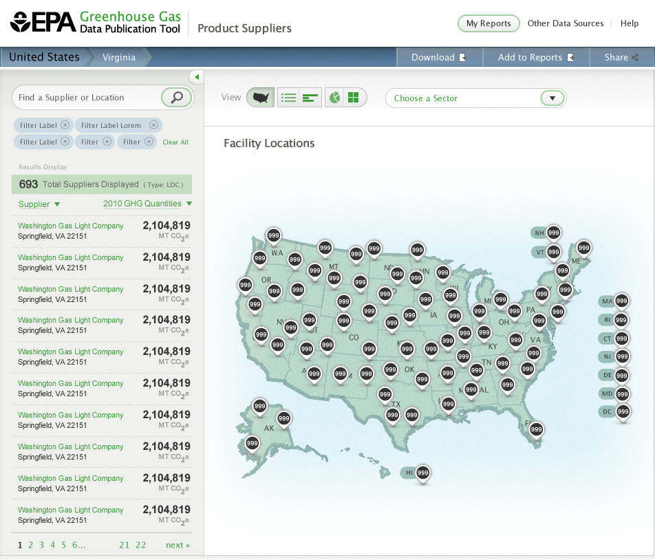 Screenshot of EPA Green House Gas Emissions Data Visualization